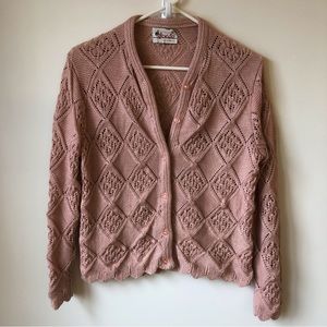 Vintage Pink Openwork Knit Cardigan Sweater